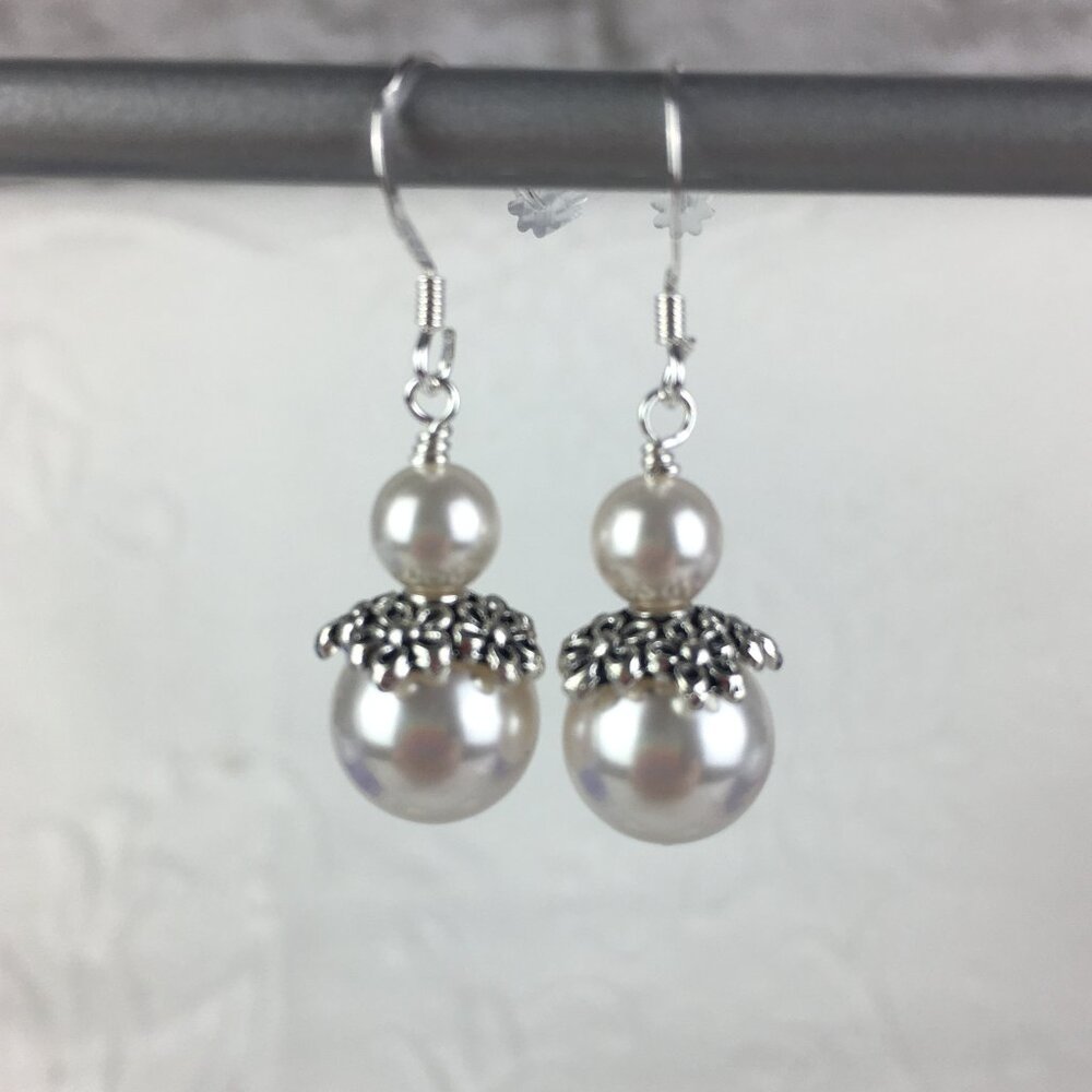 Handmade White swarovski Crystal Pearl Earrings